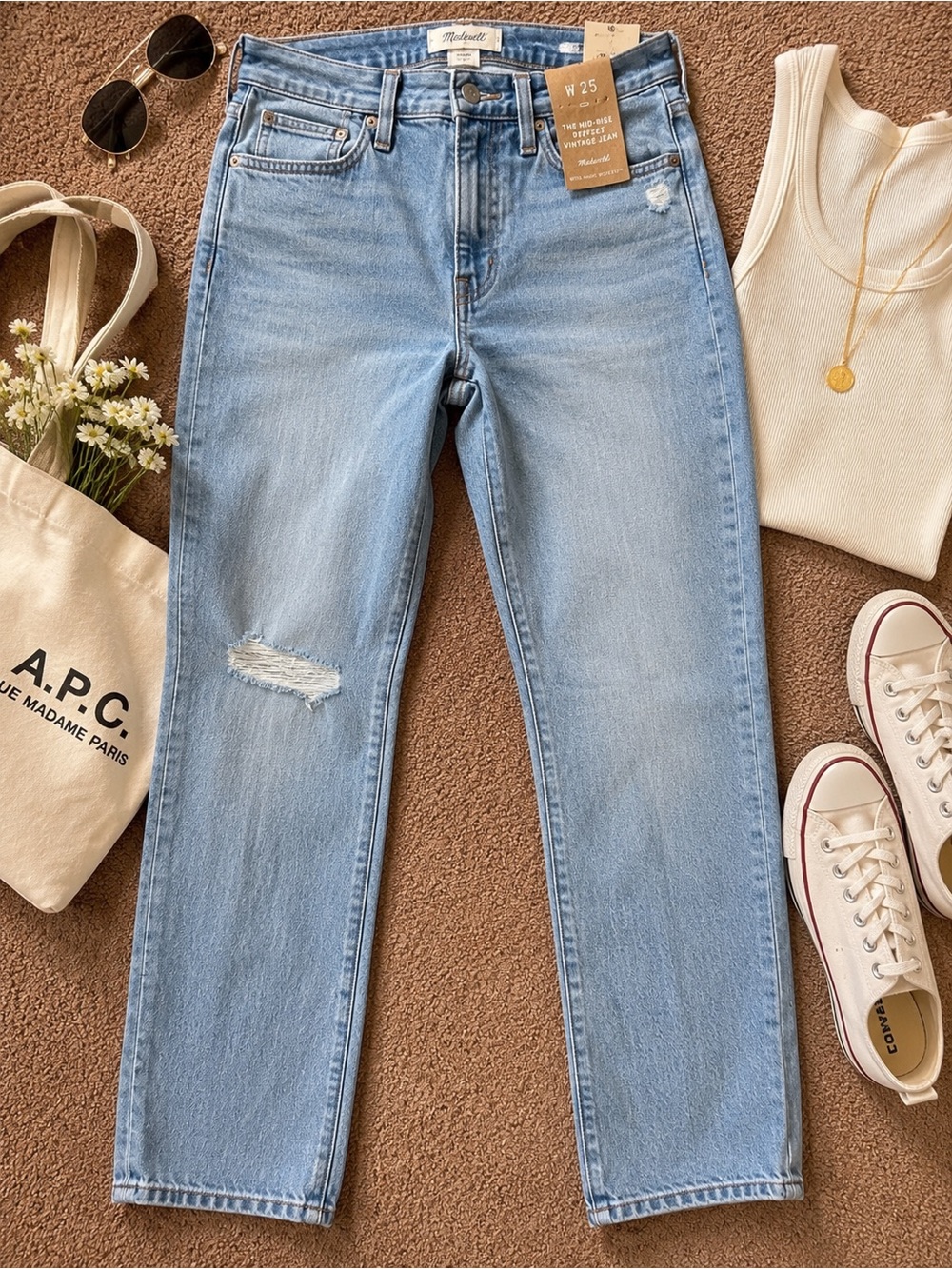 Madewell The‎ Mid-Rise Perfect Vintage Jean NWT Size 25 Light Wash Distressed